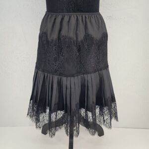 Black Pleated Lace‎ Accent Slip Skirt Whimsygoth Witchy Dark Feminine Size Small